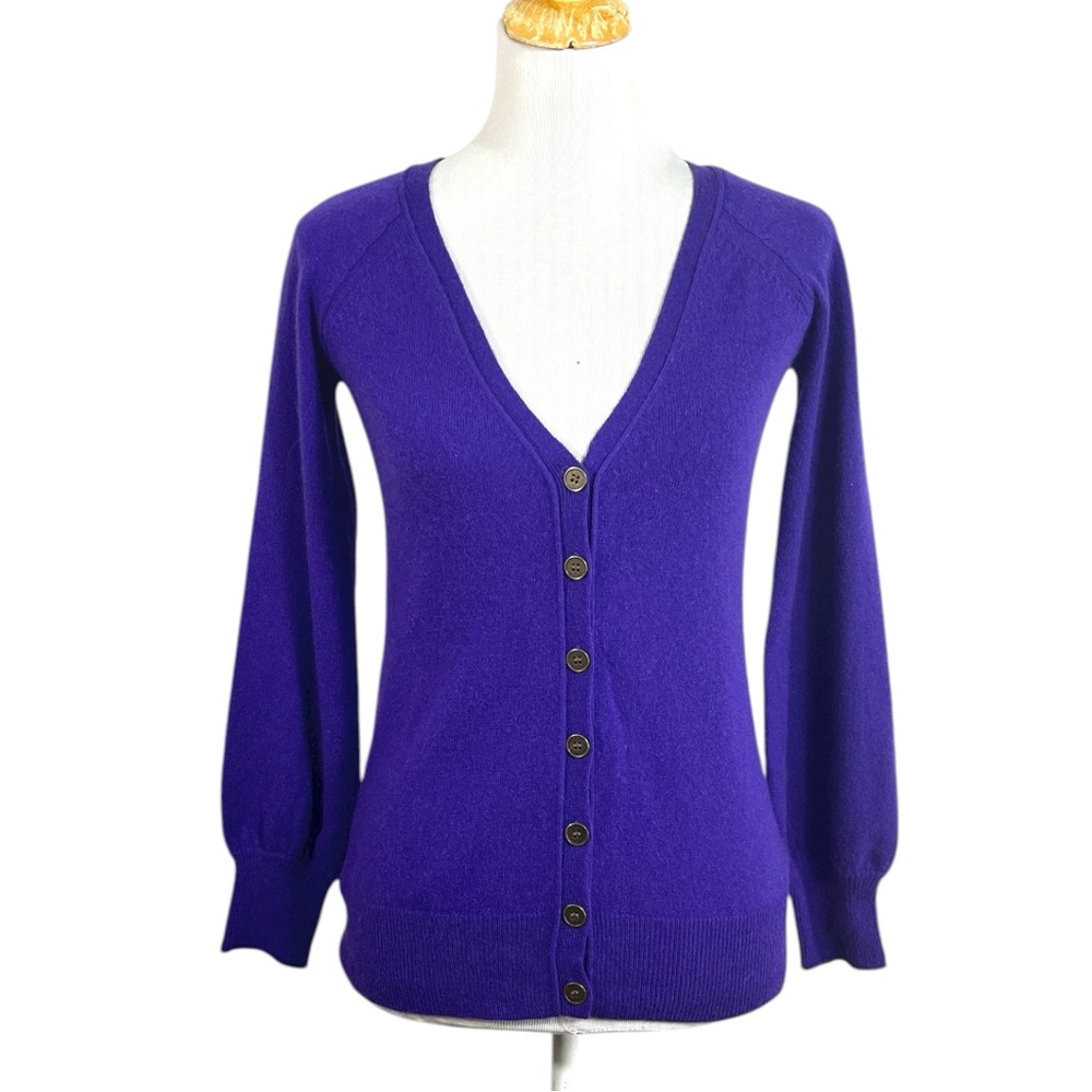 Qi Cashmere Womens Purple V-Neck Cardigan Sweater Size Small